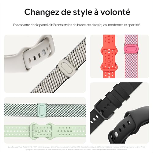 Google Pixel Watch 3 (41 mm) — Boîtier Noir Mat — Bracelet Noir Volcanique — Wi-FI