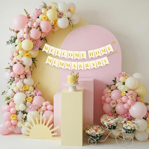 Image of Party Propz Welcome Baby Girl Decoration Kit - 32 Pcs Welcome Home Mumma & Baby Banner Set with Pastel Balloons, Naming Ceremony Decoration Kit (Cardstock, Latex)