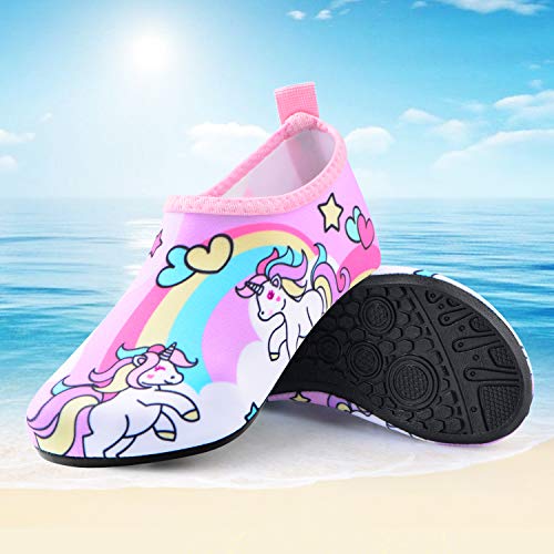 Sunnywoo Water Shoes For Kids Girls Boys,Toddler Kids Swim Water Shoes Quick Dry Non-Slip Water Skin Barefoot Sports Shoes Aqua Socks For Beach Outdoor Sports,9-10.5 Little Kid,Unicorn-A #TOP4