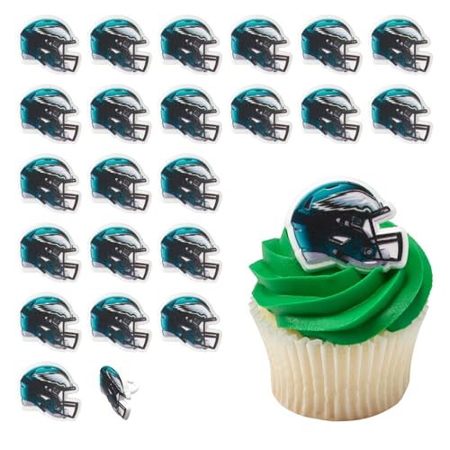 DecoPac NFL Philadelphia Eagles Helmet Rings, 24 Football Cupcake Decorations, Officially Licensed, Football Rings, Food Safe Cake Toppers – 24 Pack