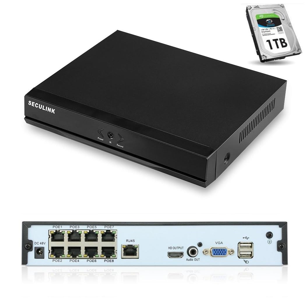 8-Channel 4K POE NVR (1080p/3MP/4MP/5MP/8MP) DC48V Network Video Recorder Cloud P2P Remote Access Motion Alert (with Hard Drive)