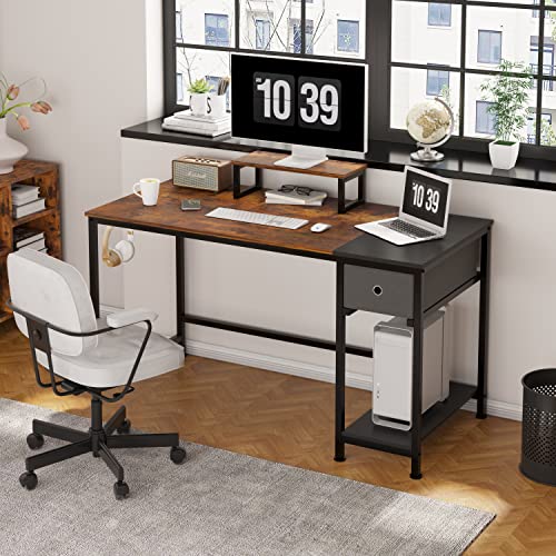 Vermess Computer Desk With Drawer And Monitor Stand,47 Inch Study Writing Desks For Home Office,Industrial Simple Style Wood Table For Pc Laptop Notebook,Vintage And Black #TOP1