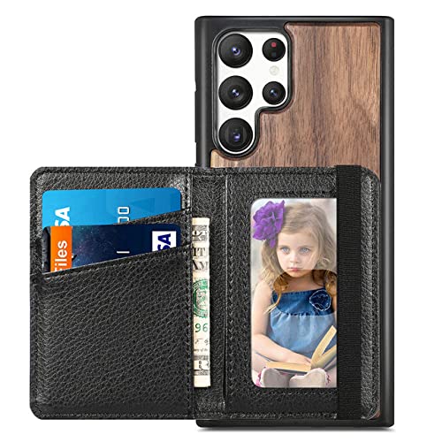 Porte-cartes en bois massif pour Samsung Galaxy S22 Ultra étui de luxe noir