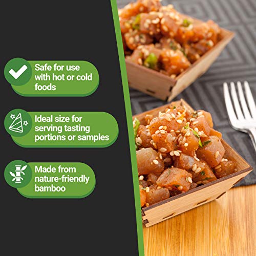 Image of Restaurantware 1.5 Ounce Appetizer Cups 100 Square Mini Dessert Cups - Durable Disposable Bamboo Tasting Bowls Sustainable For Snacks And Samples