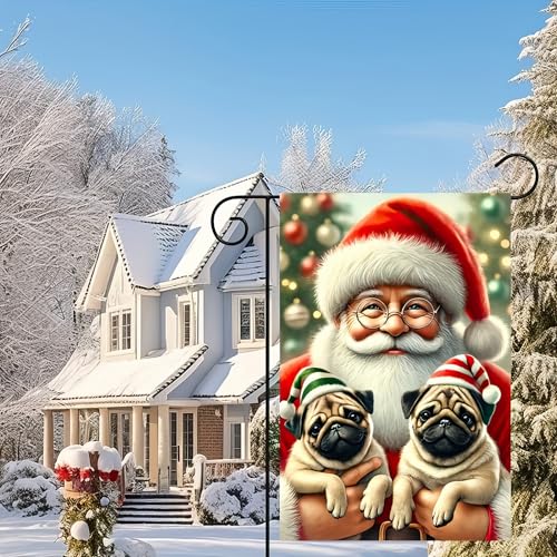 Image of BlissYard Christmas Pug Dogs Garden Flag 12x18 Inch Polyester