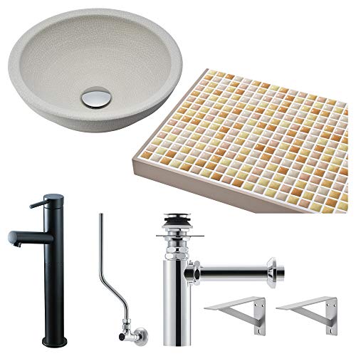 LIXIL(リクシル) INAX どこでも手洗 間口760o タイル・ムージャンオレンジ 創の美/貫入白釉 マットブラック 壁給水・壁排水