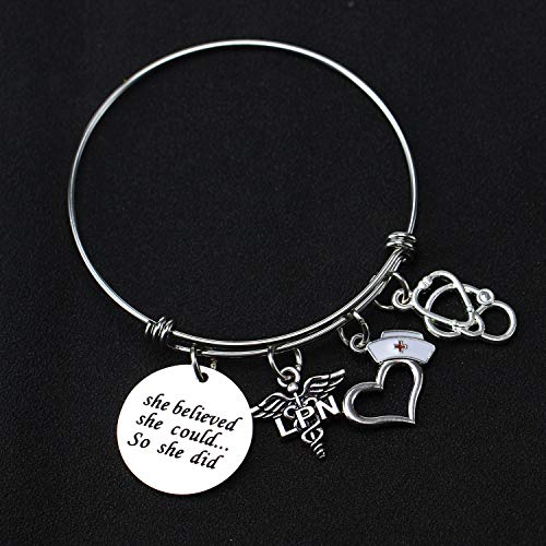 She Believed She Could Nurse Charm Bracelet - Expandable Bangle RN LPN Graduation Gift for Nursing Jewelry2