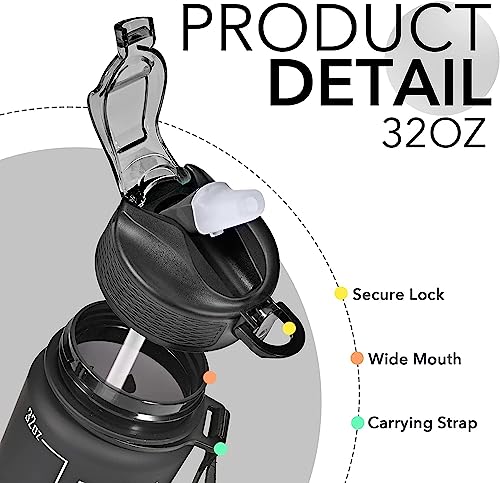 JUGTE-Motivational-Wter-Bottle-1-litre-Sipper-Bottle-For-Adults-With-Time-Measurement-Non-Toxic-Water-bottle-for-officeWater-bottle-for-gym-Black