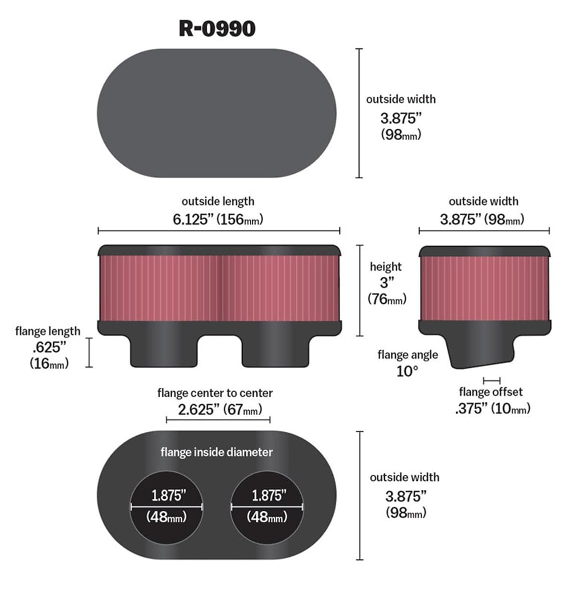 K&N R-0990 Filtro di Gomma Universale Auto E Moto, Lavabile e Riutilizzabile