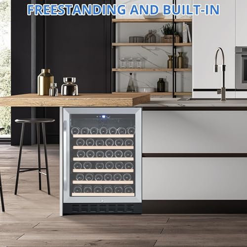 Image of Garvee Wine Cooler Refrigerator, Freestanding Compressor Wine Cellar, Compact Design, Single Glass Door, 32 Bottles, Digital LED Touch Control 41℉-64℉, for Red, White, Champagne or Sparkling Wine