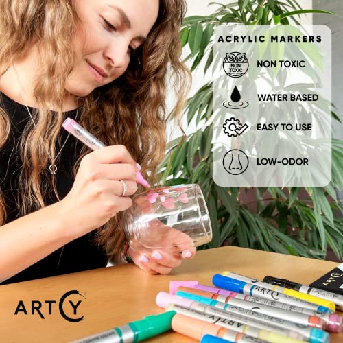 Artcy Acrylic Paint Pens - 30 Acrylic Paint Markers Extra Fine Tip (0.7Mm) | Great For Rock Painting, Canvas, Glass, Porcelain, Fabric, Paper, Pottery And Plastic #TOP6