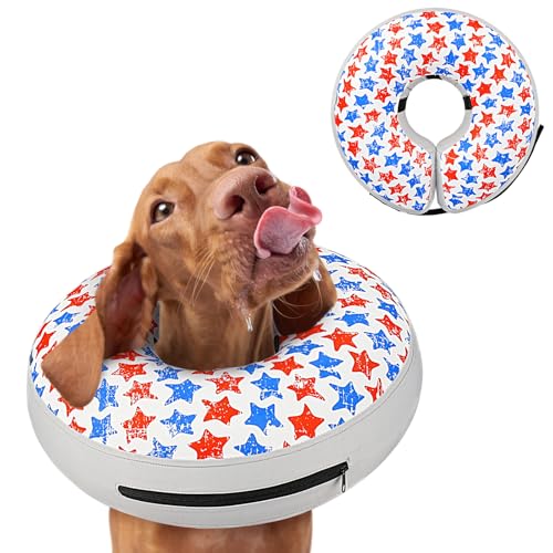 Image of Inflatable Dog Cone Collar to Stop Licking, Soft Neck Donut Collar After Surgery, Adjustable Recovery Cone for Small Medium Large Dogs (Star,S)