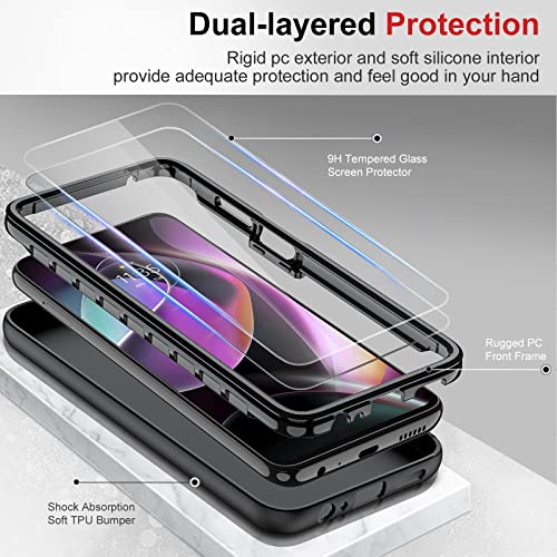 Leyi For Moto G 5G 2022 Phone Case: Motorola Moto G 5G 2022 Case With [2X Tempered Glass Screen Protector], Full-Body Shockproof Soft Silicone Protective Phone Case For Moto G 5G 2022 Xt2213, Black #TOP2