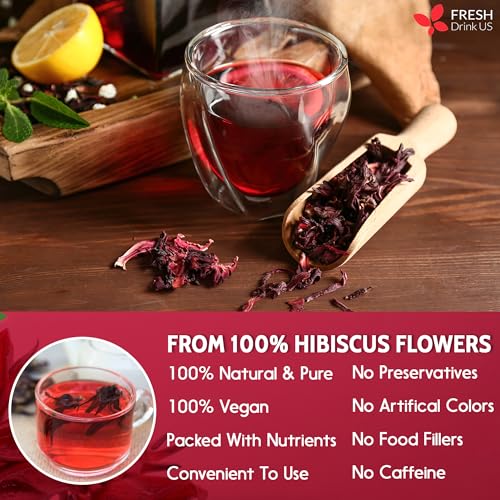 Image of 2oz Hibiscus Dried Flowers, 100% Natural, Pure from Hibiscus Flowers. Loose Flower Hibiscus Herbal Tea. Hibiscus Flower Tea. No Sugar, No Caffeine, No Gluten, Vegan.