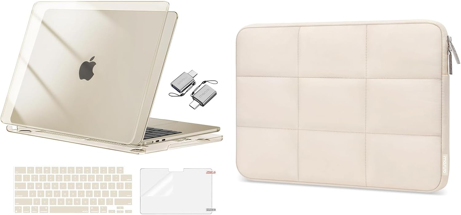 MOSISO Compatible with MacBook Air 13 inch Case 2025 2024 2023 2022 M4 A3240 M3 A3113 M2 A2681, Plastic Hard Shell&Keyboard Cover&Screen Film&Type C&Computer Bag, Crystal Starlight&Sand