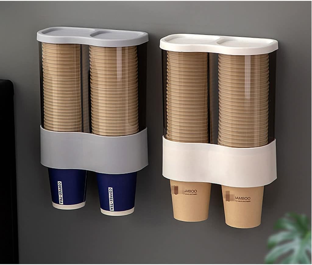 Bathroom Double Barrel Cup Dispenser Adhesive Wall Mounted Cup Holder Pull Type Water Cup Dispenser Fit Home Hospital Office Gym Holds 80 Cups Dispensador de Vasos Bracket