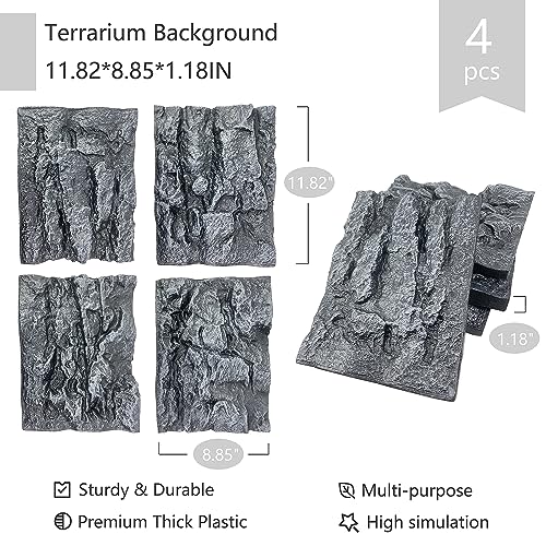 Image of 4pcs Rock Terrarium Background,3D Reptile Tank Background Board,Amphibian Stereo Backdrop Wall,Lizard Snake Gecko Spider Chameleon Turtle Fish pet silo Background Decorative Panel
