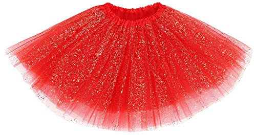 Jupe tutu rouge paillettes femme : jupon tulle 3 couches élastique pour déguisement et spectacle