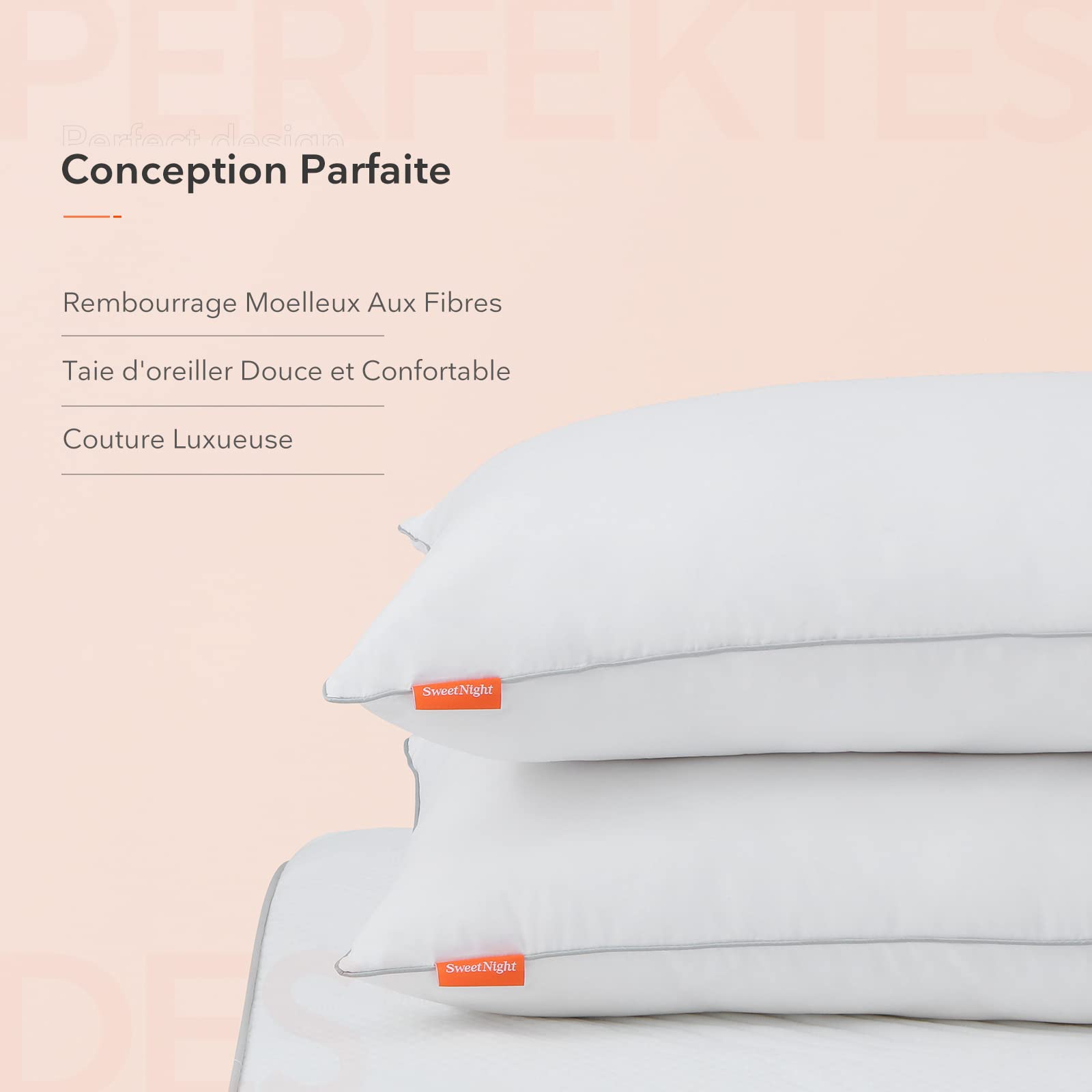Oreiller Rectangulaire 48x74 Cm Lot De 2 – Sweetnight Coton Avec Zip – Microfibre Hôtel Ajustable 1400g – Ultra Respirant & Durable