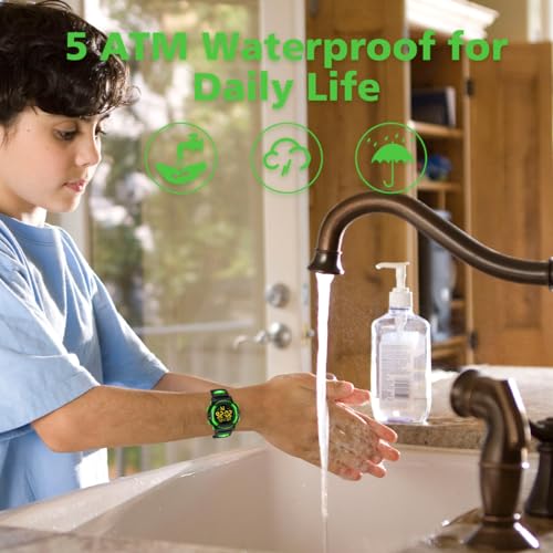 Image of Kids Watch,Boys Watch for 3-15 Year Old Boys,Digital Sport Outdoor Multifunctional Chronograph LED 50 M Waterproof Alarm Calendar Analog Watch for Children with Silicone Band,Kids Gift