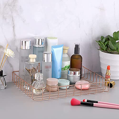 Rose Gold File Organizer for Desk Letter Size Desk Paper Organizer Trays Large Capacity Metal File Organizer Paper Tray Wire Basket Bins for Office Desktop 2
