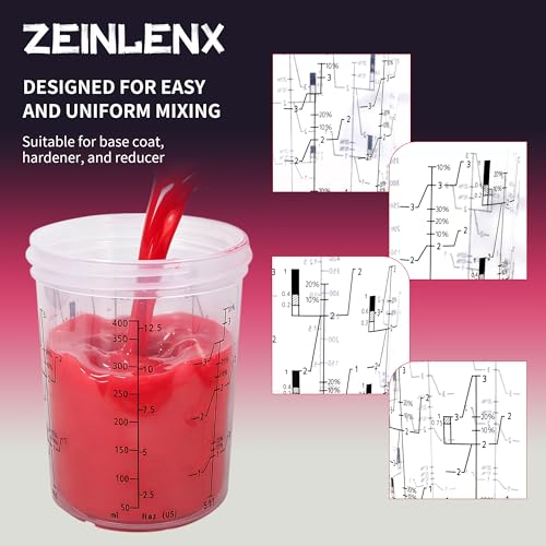 Image of Disposable Paint Gun Cups for Spray Gun, 13oz(400ML) 50 Liners Kit | 50 Pack Disposable Liners and Lids For HVLP & LVLP Automotive Spray Gun, Car Painting, and Furniture