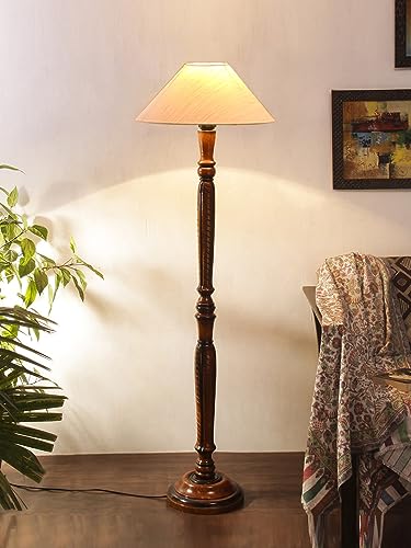 Image of Devansh Off-White Coolie Cotton Wooden Floor lamp -33