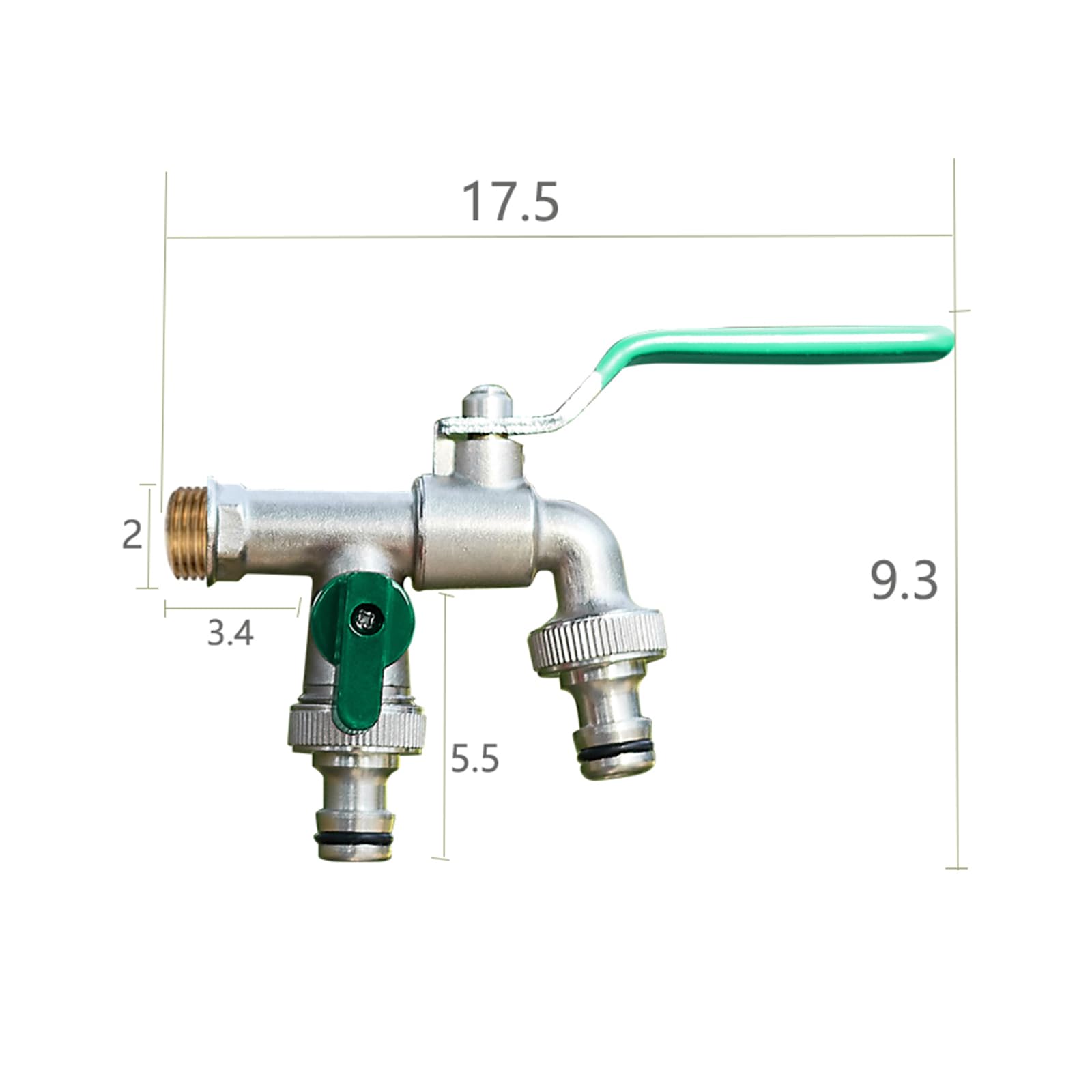 Rubinetto Doppio Giardino Valvola A Sfera in Ottone Antigelo da 1/2 Pollice per Esterni, Autolavaggio, Irrigazione,Verde Cromo