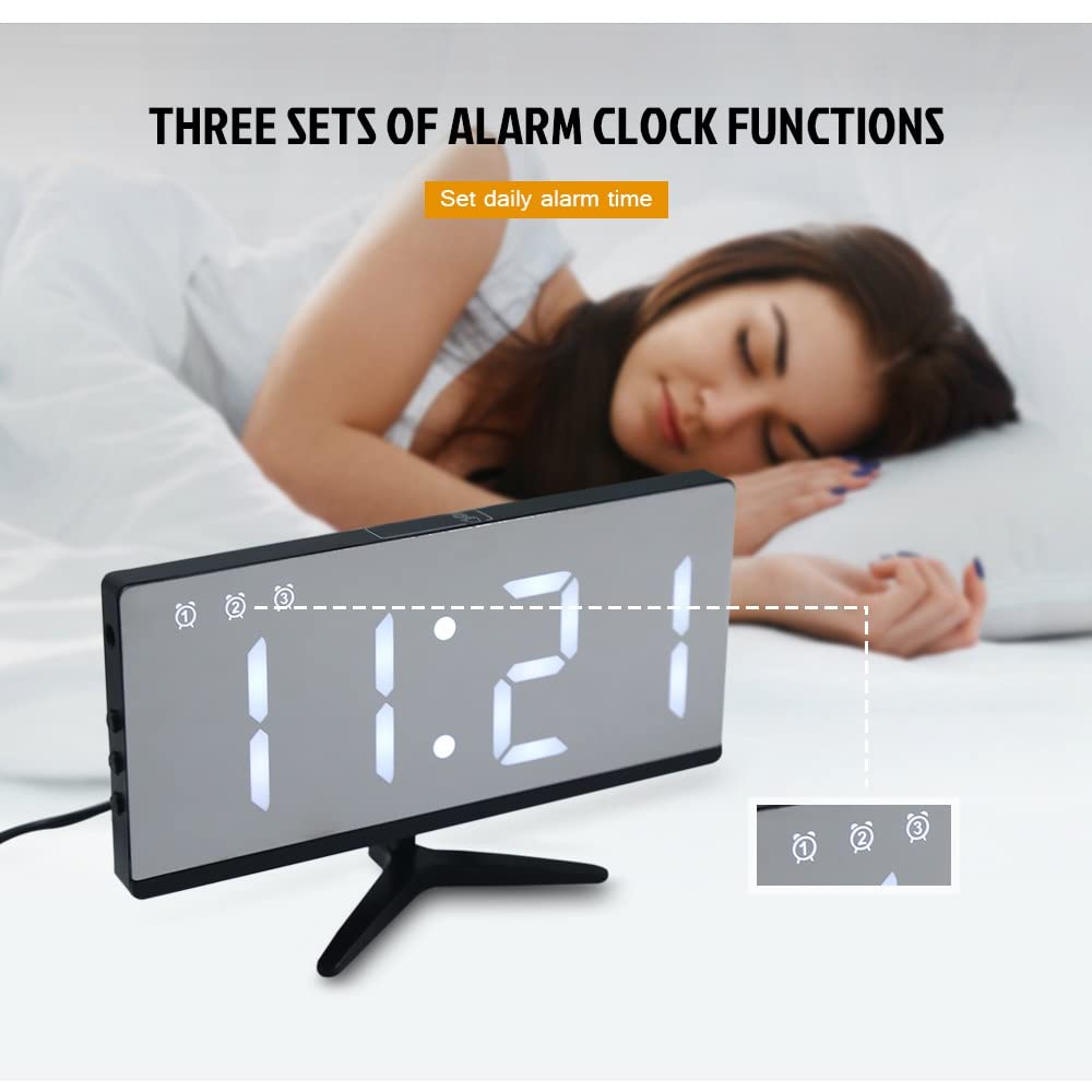 LED Reloj de Alarma Digital Snooze Fecha Tiempo Temperatura Ciclo Pantalla Brillo Ajustable