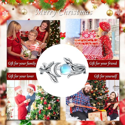 925 Sterling Silver Opal Turquoise Moonstone Moon Ring - Adjustable Vintage Crescent Moon Ring Fire Opal Planet Earth Jewelry for Women4