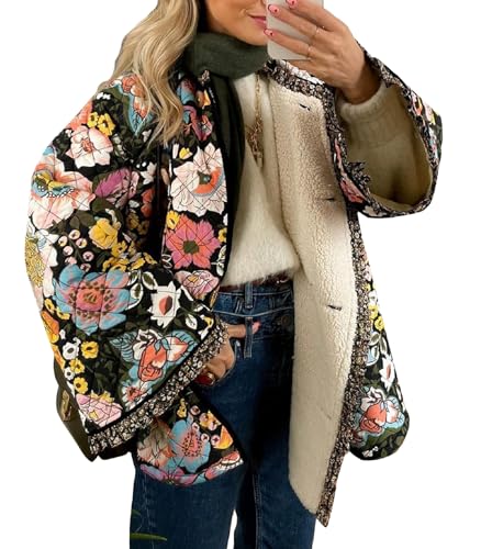 Faretumiya Women Open Front Puffer Jacket Vinatge Floral Crop Quilted Cardigan Y2k Patchwork Padded Coat Streetwear
