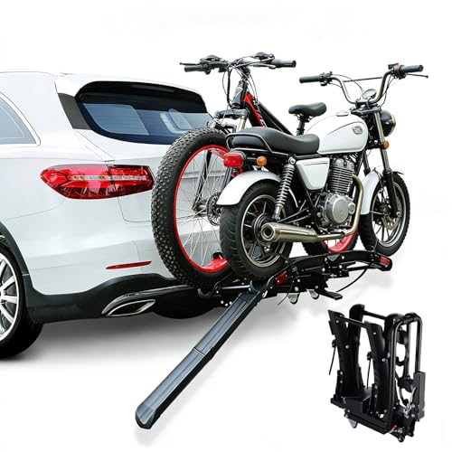 Terriplaze Ebike Rack with Ramp for 2' Receiver, 2 Hitch Bike Rack for Car/SUV, Up to 5’’ Fat Tire, 160 lbs Capacity, with Locks, Tiltable, Wheels for Easy Transport