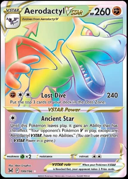Pokemon - Aerodactyl VStar 199/196 Lost Origin Secret Rainbow Rare Foil