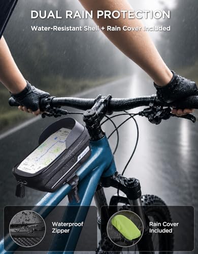 Image of whale fall Waterproof Bike Frame Bag - [Quick Release] [Hard Shell] 2 in 1 Bike Phone Holder Mount, Bicycle Top Tube Bag with Sensitive Touchscreen, Bike Accessories for Phones Under 7 inch