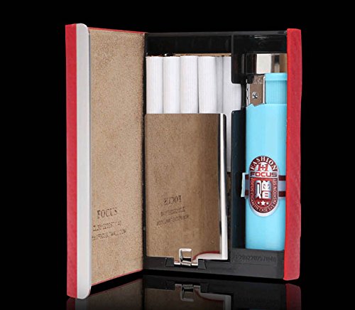 FOCUS Cigarette Carrying Case Holder 5 Pack with Lighter Space- For KING SIZE CIGARETTE (GD-1144-5 RED , FREE CAR sticky pad for Phone PDA MP3 MP4)