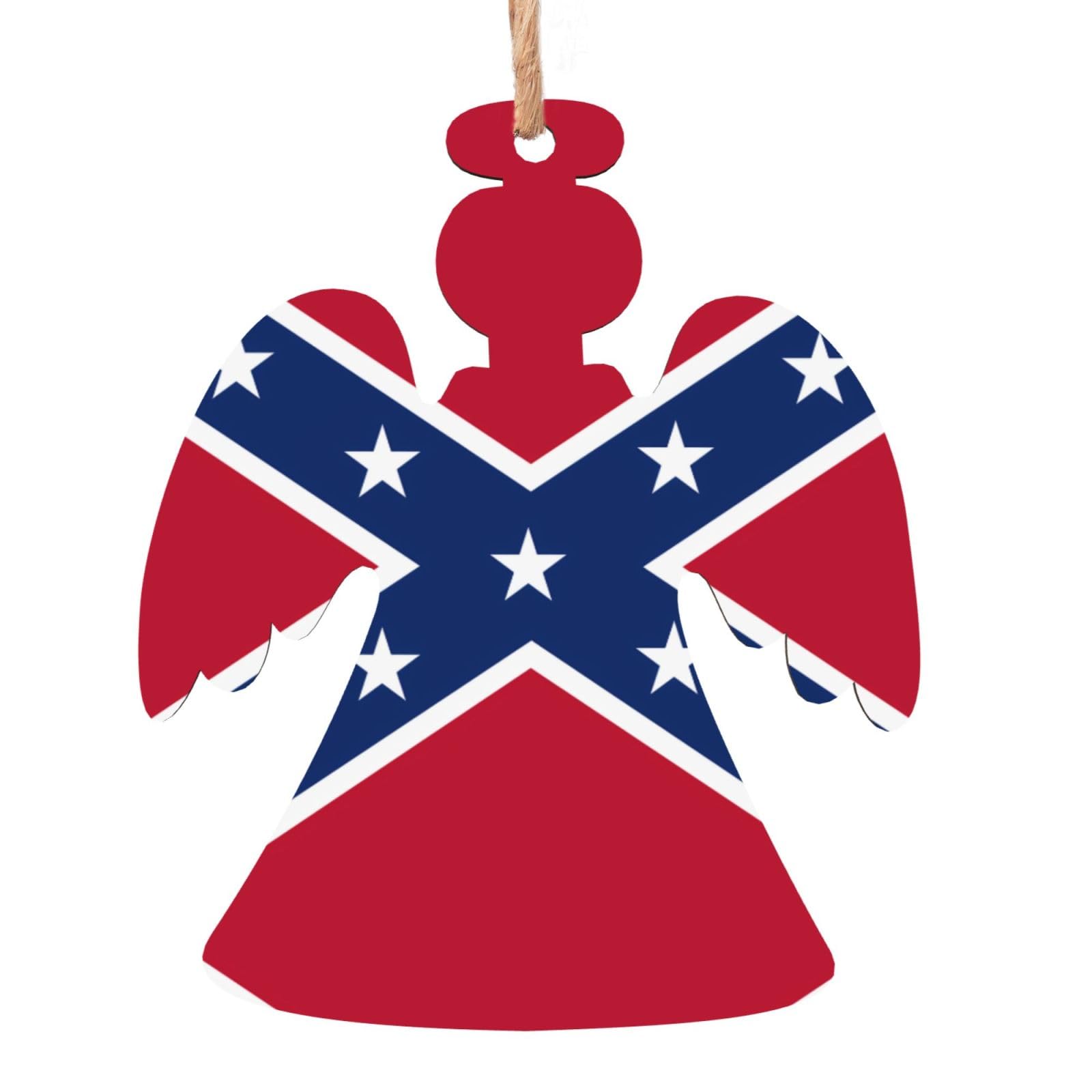 Angel Shape Christmas Wooden Ornaments – Confederate flag Print Xmas Tree Hanging for Home, Office, Fireplace – Holiday Party Decor