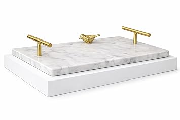 DECORAGE Pack of 1 Gold Handles White Marble Serving Tray– Premium Handcrafted Luxury Tray for Parties & Gifting | Elegant Decorative Tray for Kitchen, Dining, and Home Décor