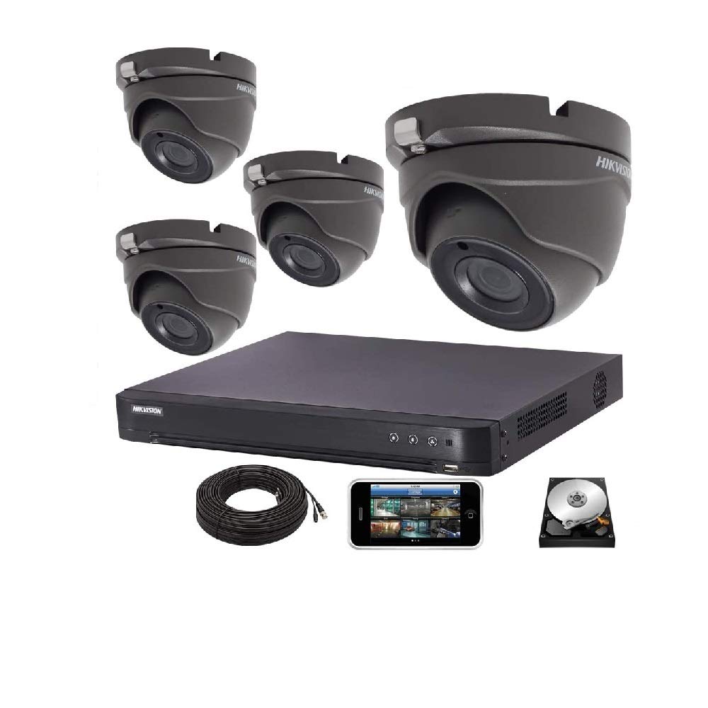 HIKVISION CCTV SYSTEM ULTRA BLACK CAMERAS 5MP 20m IR 2.8mm fixed lens HD DVR 4CH (4 Cameras, 1TB)