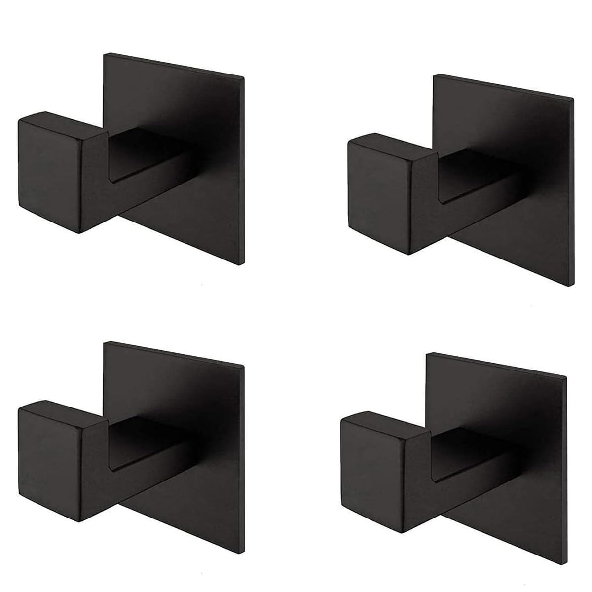 Gancho Cuadrado para Toallas Resistente y Estable Gancho de Puerta Autoadhesivo de Acero inoxidable 304 Ganchos de Pared Impermeables para Accesorios de Cocina y Baño (Negro, 4 unit)