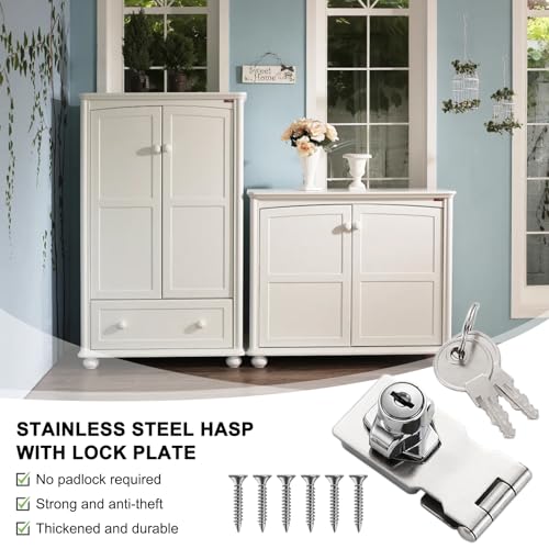 Image of 3.35 Inch Keyed Hasp Latch Lock, Knob Locking Hasp,Hasp Latches Lock Padlock Latches with Screws Locking Hasp for Cabinet Drawer,2 Pack