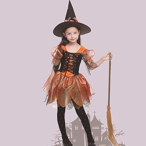 Miniatura 10 de JIFRE Cute Children Halloween Orange Witch Costume for Girls, Toddler Infant Baby Halloween Costume Outfit Cosplay