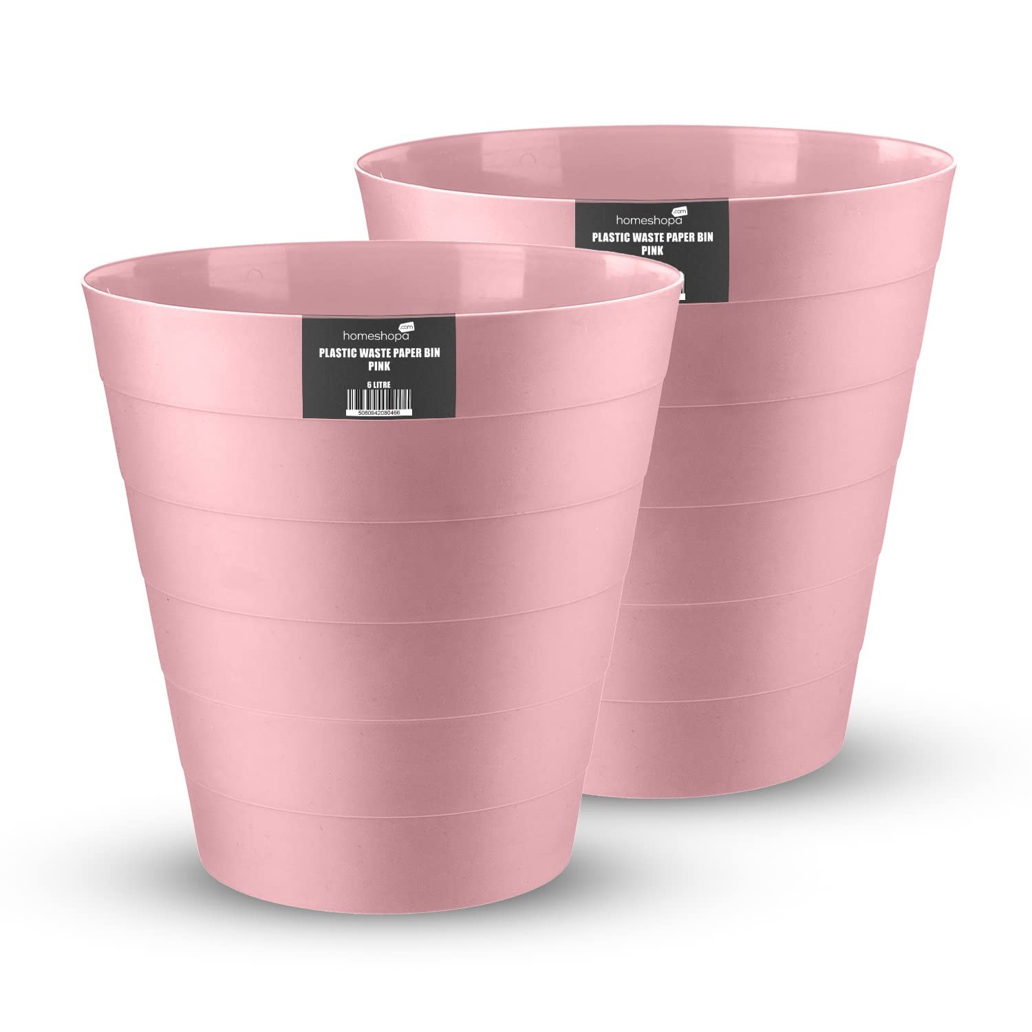 HOMESHOPA Plastic Waste Paper Bin Pink, 2 Pack 6 Litre Round Waste Basket Trash Can, Lightweight Rubbish Bin for Kitchen, Bedroom, Bathroom, Open-Top Design, Outdoor Garbage Dustbin