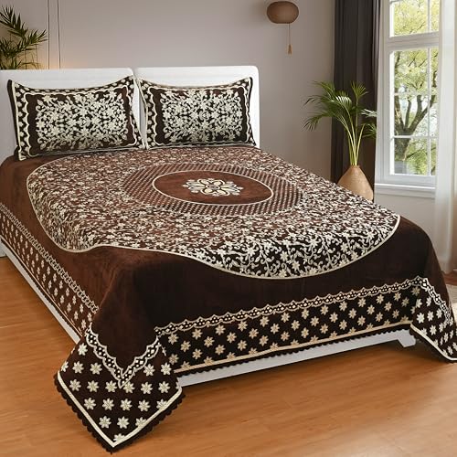 Image of Luxury Velvet Bedsheet - King Size Luxury Bed Sheet - Ultra Soft, Cozy & Warm Bedding for Bedroom - Hypoallergenic & Elegant Velvet Texture (Crystal 01 Coffee 100X100, Velvet Bedsheet)