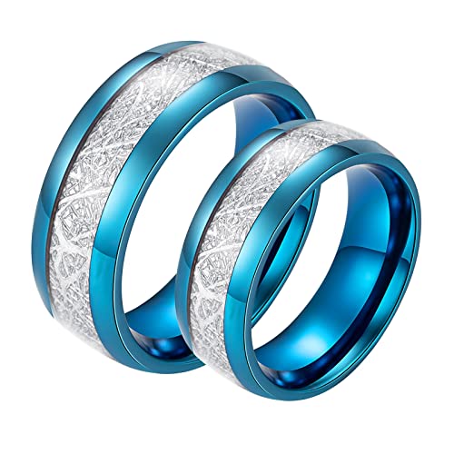 Bagues de promesse pour couples en acier inoxydable bleu et argent de taille L 1/2