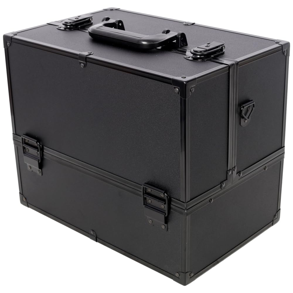 Profesjonalne etui na przybory do makijażu, 35 cm, duże pudełko na przybory do makijażu, organizer z zamkiem i 6 regulowanymi tacami, twarda obudowa, do przechowywania przyborów