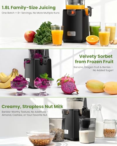 LINKChef Cold Press Juicer Machines, 130mm Diameter and 1.8L Capacity Juicers Whole Fruit and Vegetable, 250W Masticating Slow Juicer with Automatic Cutting, BPA-Free Tritan - Image 6