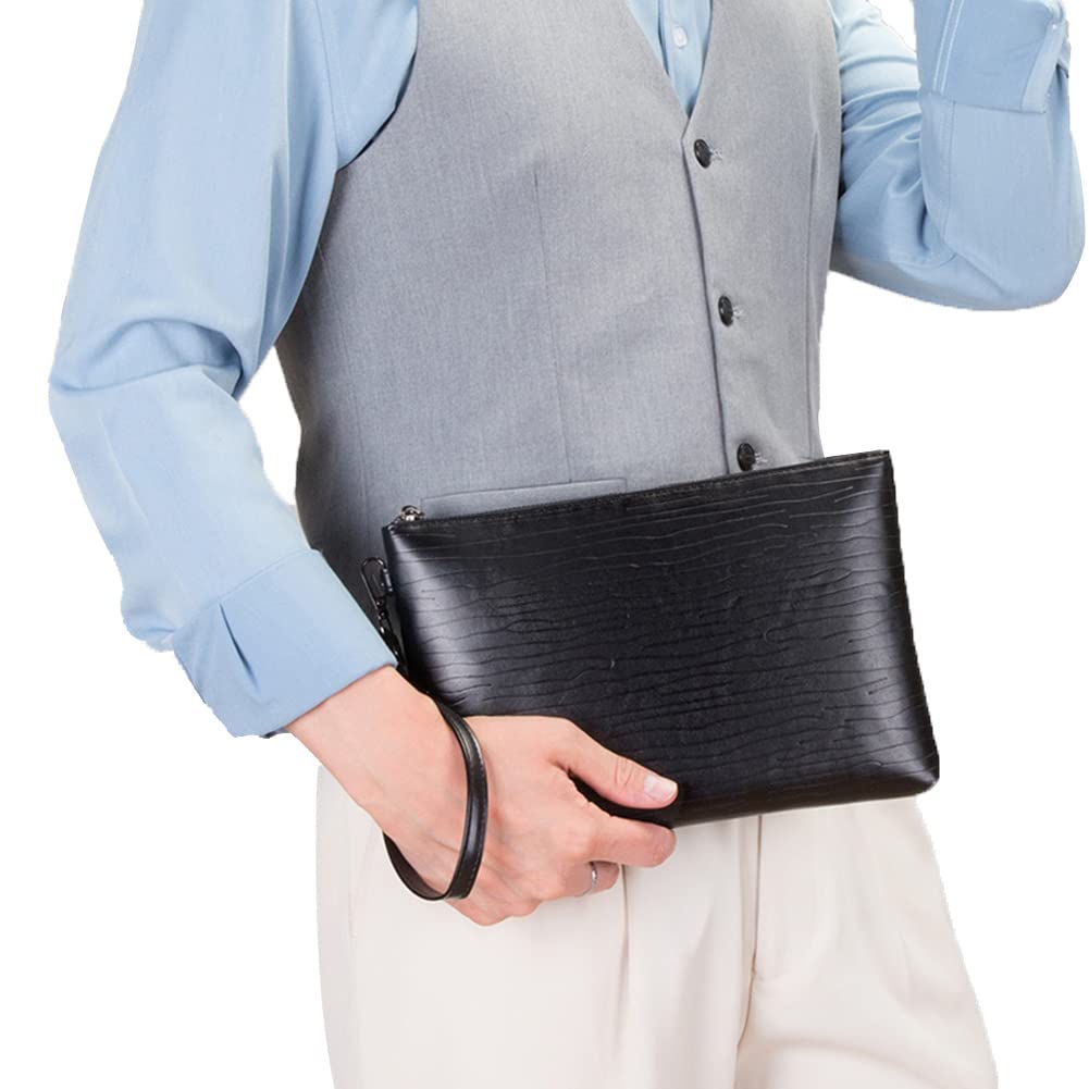 Pochette Morbida in Pelle Elegante Pochette con Cinturino da Polso per Uomo Borsa busta a mano per Lavoro, Affari, Viaggio, Casual