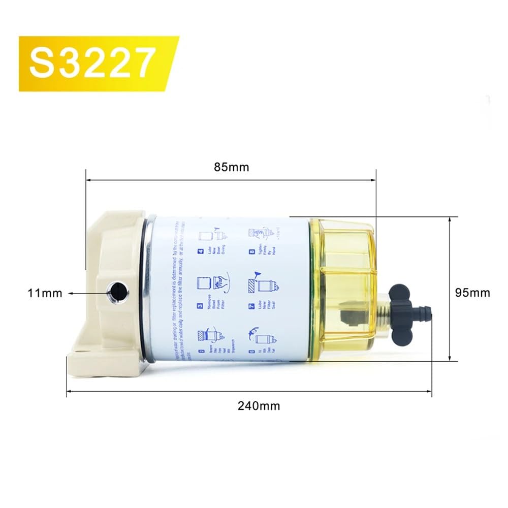 Filtro De Combustible Diésel para Coche, Motor Fueraborda, Embarcación Marina, Conjunto De Filtro De Combustible Diésel Separador De Aguaparadiésel, S3227.