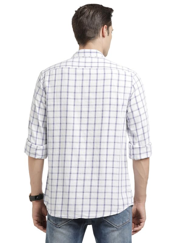 Image of Turtle Men 100% Cotton Slim Fit White Check Casual Shirt