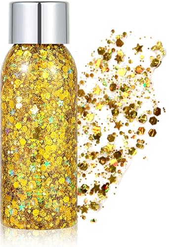 Glitzer Gesicht Gold Body Glitter Gel Meerjungfrau Glitzer Make Up Festival Glitzers Gesicht Gel Schminke Karneval Glitzers für Festival Musikfestivals Party Masquerade Body/Face/Haare/Lippen